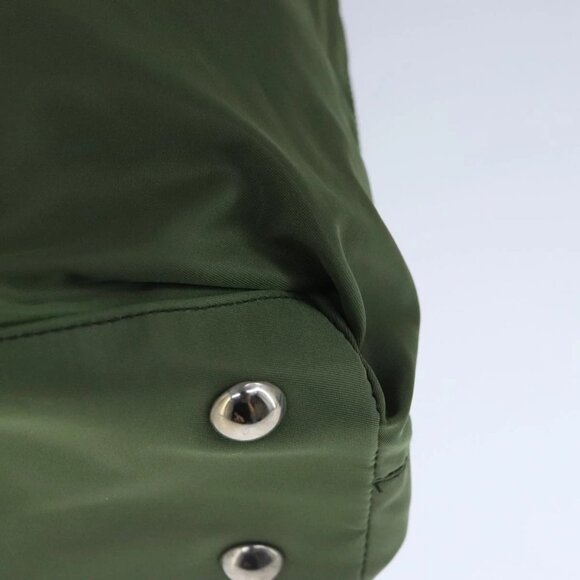 PRADA Hand Bag Nylon leather 2way Khaki Dark Brown Silver Auth 102248 - Picture 4 of 16